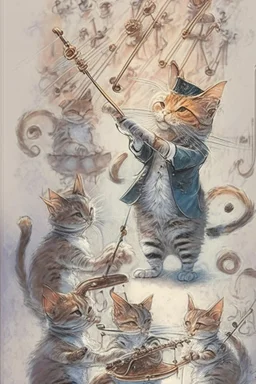 a cute cat conductor conducts a cat orchestra by jean baptiste monge watercolor and ink highly detailed digital painting elegant intricate very attractive beautiful award winning fantastic view crisp quality acrylic art in sunshine