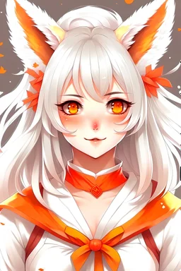 kitsune, girl, white hair and ears, anime style,high quality,full face