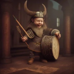 A viking playing on a drum, scary, steam punk, realistic, made in octane, cinematic, ultra-realistic, extremely detailed octane rendering, 8K, VRAY Super Real ar 2:3, dof photorealistic futuristic 50mm lens hard lighting dark gray tintype photograph, realistic lighting, sepia color