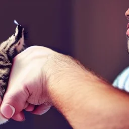 A man petting the cat