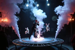 ai magic show presentation wow effect smoke bunnies awesome awesome magician on trampoline portal awake within a dream