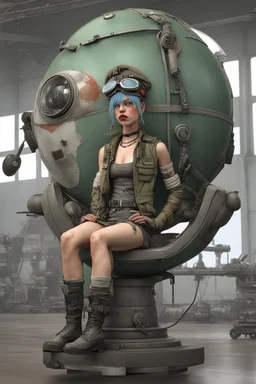 realistic tank girl seat on sphere machanic sputnik