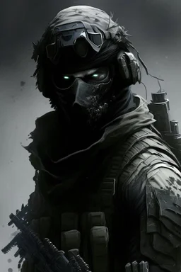 A soldier in the game modern warfare, he wears a solid black creepy helmet that covers his face. He is a sniper, but can also run point. His call sign is Wraith.