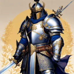(in the style of Orion, by Masamune Shirow) a paladin knight with his plate armour and his two handed zweihander sword, ready for a blessing