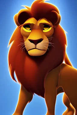 Lion King corporate memphis OC animation Brown rogue male lion black mane Pixar, Disney, concept art, 3d digital art, Maya 3D, ZBrush Central 3D shading, bright colored background, radial gradient background, cinematic, Reimagined by industrial light and magic, 4k resolution post processing