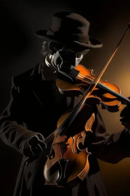 shadow buffoon with a violin, controlling the souls of people