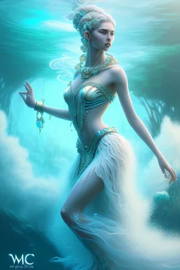 beautiful fashion elegant goddness of water, chic strapless dress, tropical sea background, character design, in the style of artgerm, and wlop, chanel jewelry, cinematic lighting, hyperdetailed, 8 k realistic, symmetrical, global illumination, radiant light, love and mercy, frostbite 3 engine, cryengine, dof, trending on artstation, digital art, crepuscular ray