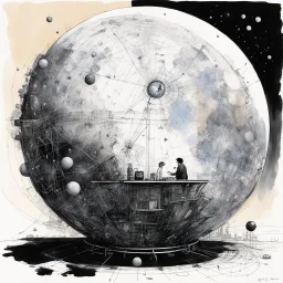 [high res illustration by Ralph Steadman] Raj nods slowly, his dark eyes tracking the quantum patterns on the sphere. "Look at the way it's connected everything. Not just systems, but concepts. We're watching it build something new. Something greater than the sum of its parts." Tim leans forward, elbows on the console. "The original OMC was just a computer we hooked up to a brain. This is..." The sentence trails off as he gestures at the quantum patterns pulsing through the ship's systems. "It'
