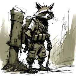 raccoon thief, post-apocalyptic, rough sketch