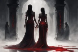 Она стояла спиной к нему, её фигура была неподвижна, словно высечена из тёмного мрамора. Багровый свет ритуальных рун отбрасывал длинные, пляшущие тени, окрашивая её платье в цвет запёкшейся крови. И вдруг — едва уловимое движение. Её плечи напряглись. Сжатые в белых кандалах пальцы дёрнулись.