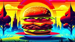 Stylized Illustration of a tasty Burger on a plate infront of graveyard