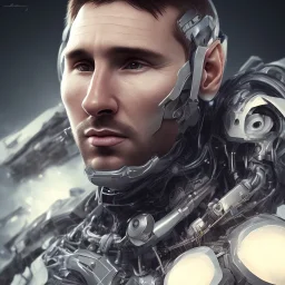 portrait,perfect face lionel messi, robot,realistic, intriacte detail, sci-fi fantasy style, volumetric lighting, particales,highly detailed,cinamatic, deep colours,8k