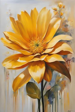 realistic monochromatic paintings arts of midcentury flower, unseen, creative, beyond the limits, colorful, golden color, Brushstroke driven style of Impressionism with realistic subject matter,