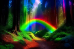 Magical forest with a neon rainbow all in photography art