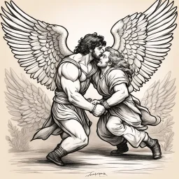 [hand drawn illustration by Serpieri] Jacob wrestling with angel