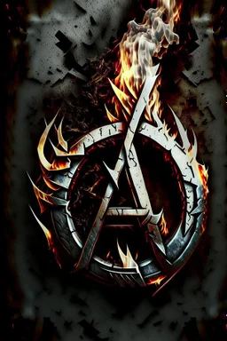 Anarchy symbol brushed metal and fire