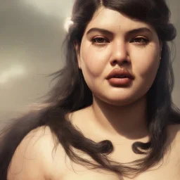 a wonderfull fat brazilian woman, full body, viking fantasy, big curves, voluminous long black hair, ultradetailed fine art photo of a indian, weet face portrait, snow flakes particles, 55 mm lens, fog ratio composition, detailed face, studio photography, very detailed,masterpiece, artstation, 8 k, highly coherent