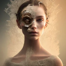 broken, cracked-open woman's face, fine detail, highly intricate, wearing bridal veil, modern surrealism painting, identity crisis, high-quality, volumetric lighting, 8k, ultrahd, George Grie, Marco Escobedo, Igor Morski