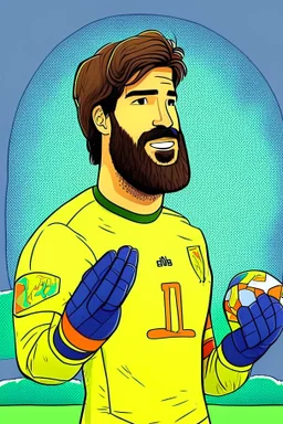 Alisson Becker Brazilian football player cartoon 2d