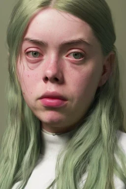 Billie Eilish, ying in the bathroom, photorealistic illustration