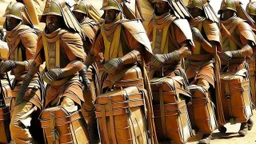 Pharaoh soldiers emerge from inside leather bags