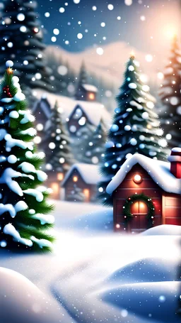 Christmas background for mobile, realistic, 4K, snow, villige