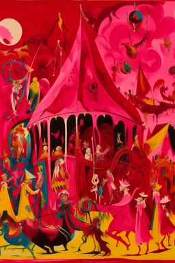 A magenta weird circus with abstracted shapes painted by Albrecht Durer