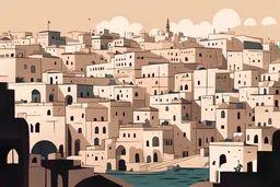 make an illustration of the beautiful old city of Palestine in the style of Malika Favre