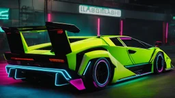 lamborghini countach lpi 800-4 Mansory Cyberpunk 2077 neon Style, Super Detailed, desktop wallpaper, 4K rear view, center