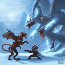  a dragon fighting a robot in winter