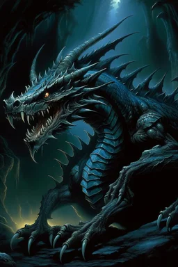 80s dark fantasy art of a dragon