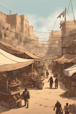 town market, mad max style, comicbook concept art style