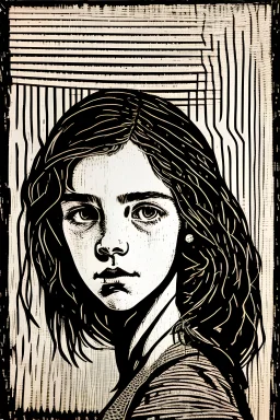 Retrato de una niña , xilografia duotono