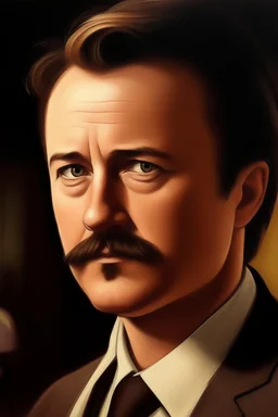 Fat edward norton burguese mustache at the casino oil canvas.