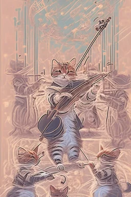 a cute cat conductor conducts a cat orchestra by jean baptiste monge watercolor and ink highly detailed digital painting elegant intricate very attractive beautiful award winning fantastic view crisp quality acrylic art in sunshine