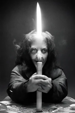 face melting light saber candle INFINATE MONEY GLITCH in the style of surrealism black and white divinci