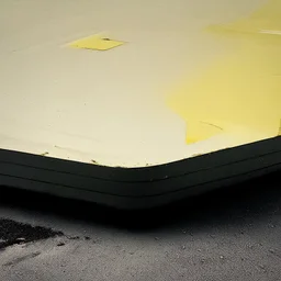 Minimal abstract oil paintings desolate 1960s carpark concrete fragments. Yellow road markings. style of Justin Mortimer and Francis Bacon.