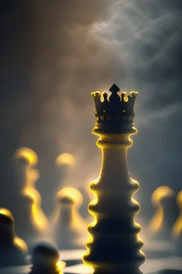 kind chess piece buildt of by yellow stones misty trending, depth of field, backlit