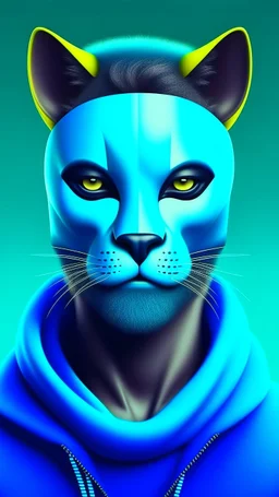 Cougar man man with puma mask in his eyes art stylized illustration complementary colors quality ultra hyper detailed hyper realistic 12k