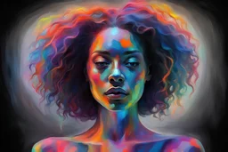 3d neon art of this woman's body, looking at us, digital art, refined, elegant, key light, fill light, backlight, dramatic lighting, colorful, vibrant, dark, blended colors, large brush strokes, sense of depth, natural hair, professional, no watermark, styles of Paul Klee Dee Nickerson and Tim Burton, melting watercolor and black ink outlines on wet paper, soft, shading strokes, in sunshine, ethereal, otherwordly, cinematic postprocessing, bokeh, dof