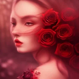 red roses beautiful girl,utra realistic,highly detailed, masterpiece, delicate detailed, sharp focus, insanely detailed, fantasy art, royalistic,elegant, fog, Special Lighting, Vibrant, color Scheme, forest, unreal engine, trending on artstation, ultra photoreal,high chaos --s 700