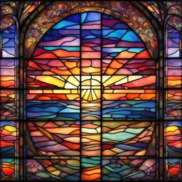 Stained glass sunsets, detailed sunsets in the style of stained glass, digital art, print at home, backgrounds, digital paper, wallpapers