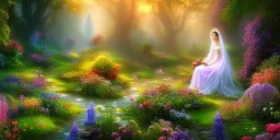 bright fairy, beautiful portrait, flowery landscape