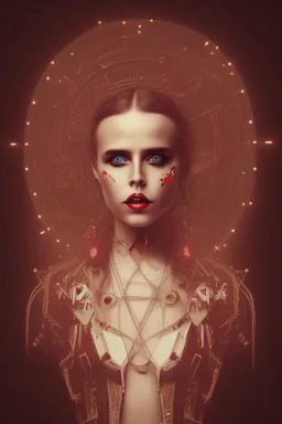 Danish singer MØ face,Abstract steampunk, red tones,