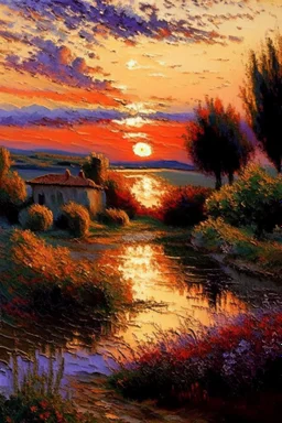 Spanish landscape oil painting, detailed Claude Monet, detailed, sunset