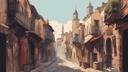 far landscape, dirt alley old city آHistory of Istanbul, 1900 AD, Vector, Real Digital Painting, Vector, flat color, Vector Art, Vector,