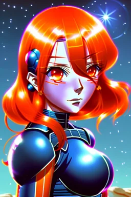 90s anime sci fi orange hair space Captain girl blood on face sacred