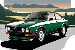 1983 ALFA ROMEO Alfetta GTV, Sketch, 2D, Comic Book, Minimalist, in the style of olly moss, shot from low angle