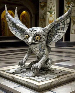 A light gray wind elemental bat designed in ancient Greek mosaics painted by Salvador Dali