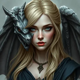 a portrait of a blonde fantasy woman who is half human and half gargoyle, her face is partially made of stone, medieval, gothic, digital art, stylised
